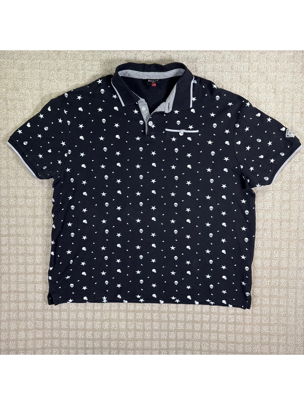 Mecca navy star and skull print polo shirt xl